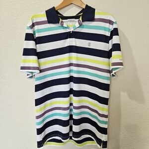 IZOD Men's Golf Polo Shirt Size XL Short Sleeve Blue, White,  & Yellow Stripes